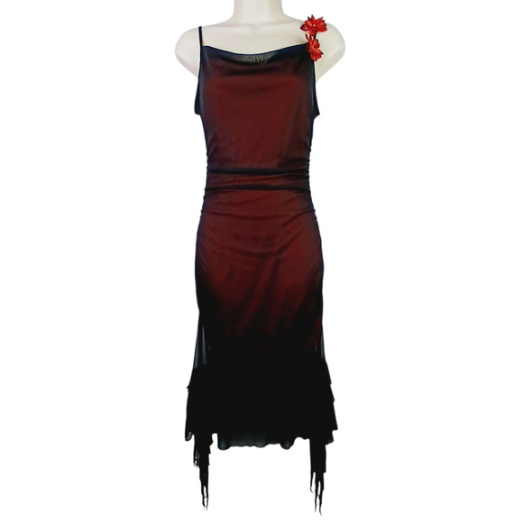 Ruby Rox VTG SZ S (4) Goth Black & Red Body Con Dress Floral Details At Strap - Picture 2 of 7